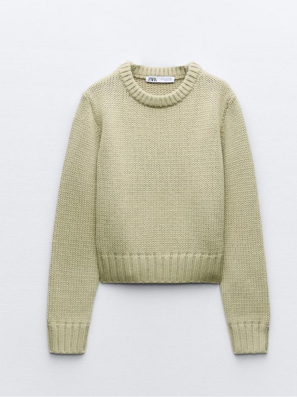 Zara Light Sage Green Crewneck Knit Sweater